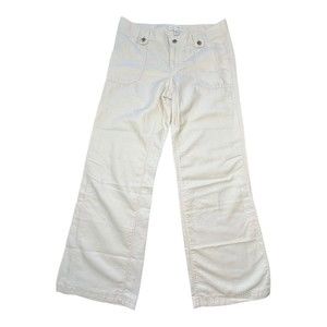 Banana Republic Womens Wide Leg Cropped Linen Blend White Pants